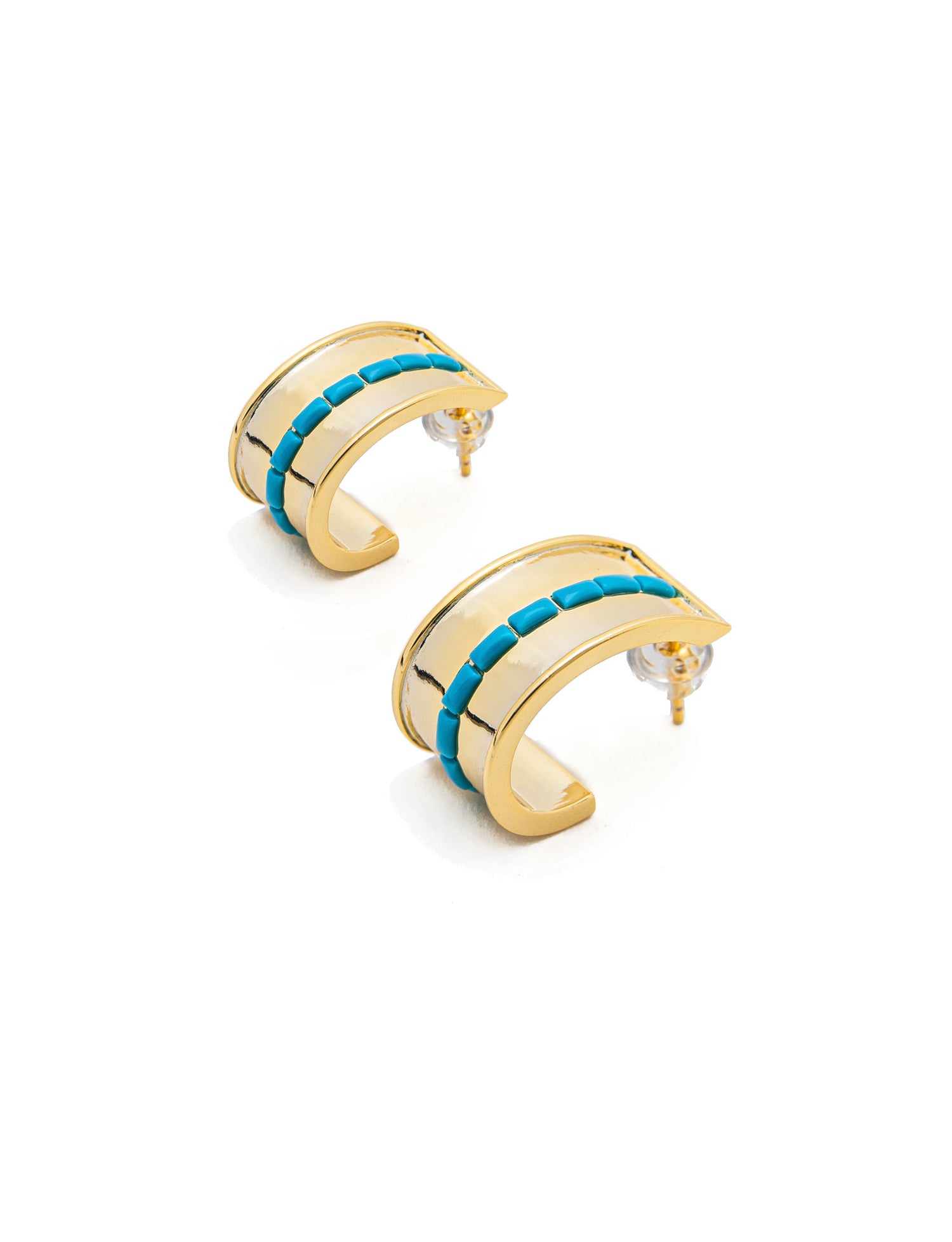 Turquoise Multi Stone Gold Cuff Earrings