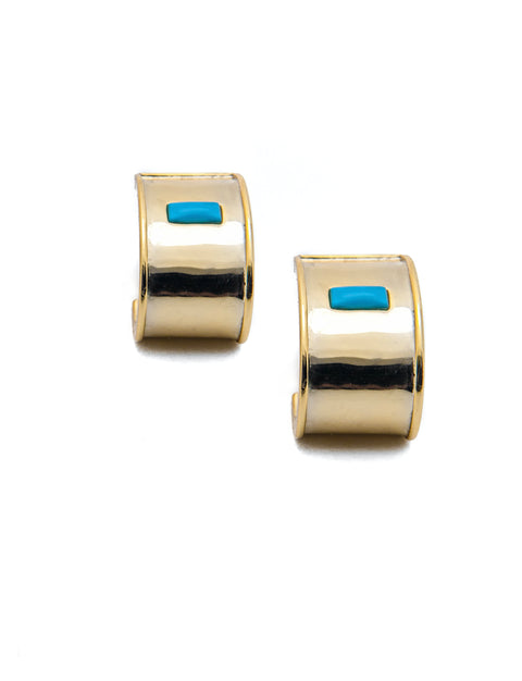 Single Stone Turquoise Gold Cuff Earrings