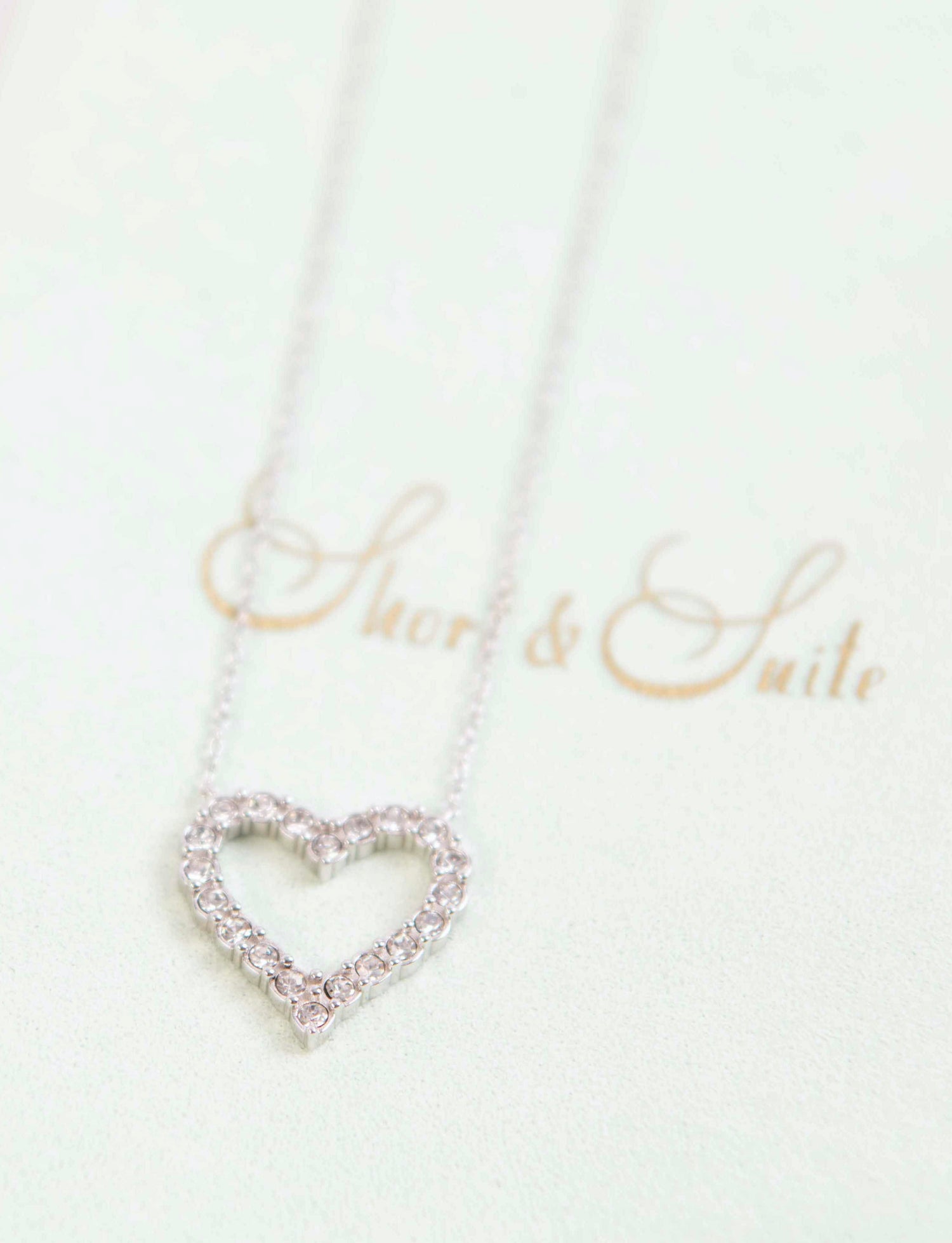 Crystal Stone Silver Heart Necklace