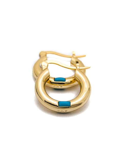 Turquoise Stone Gold Hoop Earrings