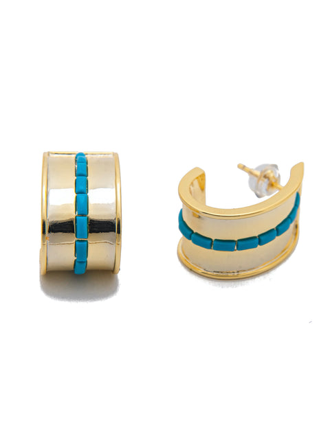 Turquoise Multi Stone Gold Cuff Earrings