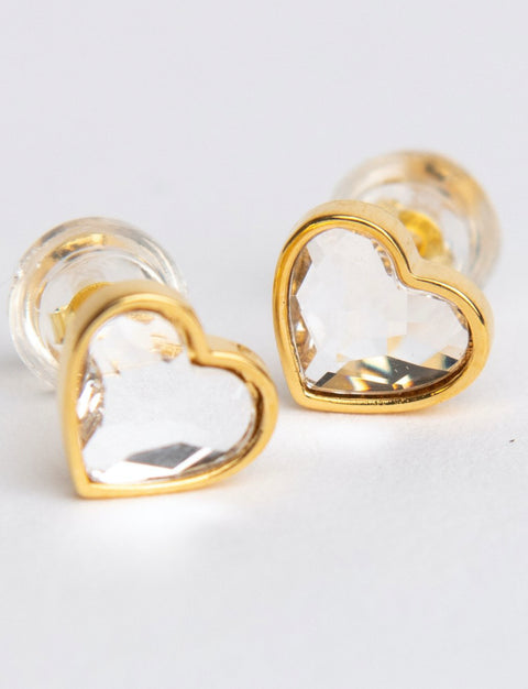 Gold Crystal Heart Stud Earrings