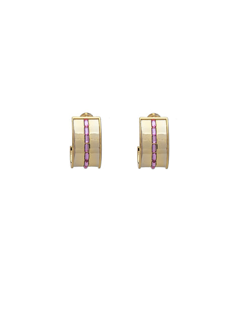 Pink Multi Stone Gold Cuff Earrings