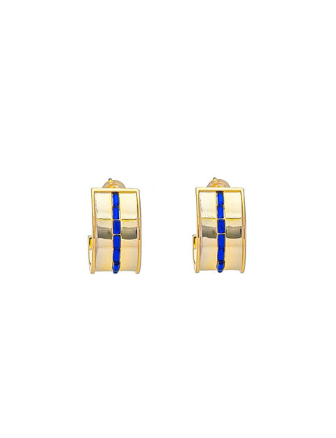 Navy Blue Multi Stone Gold Cuff Earrings