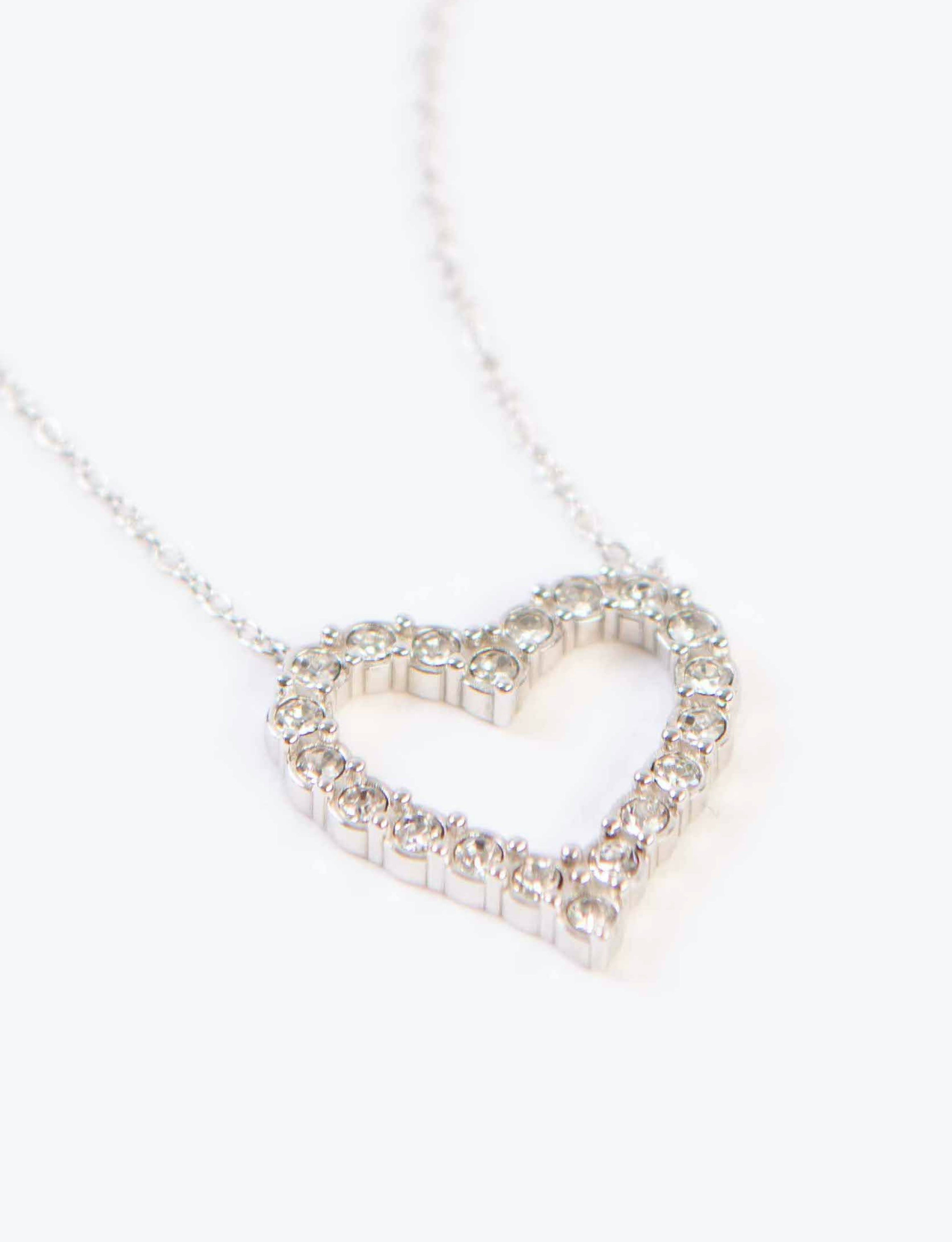 Crystal Stone Silver Heart Necklace