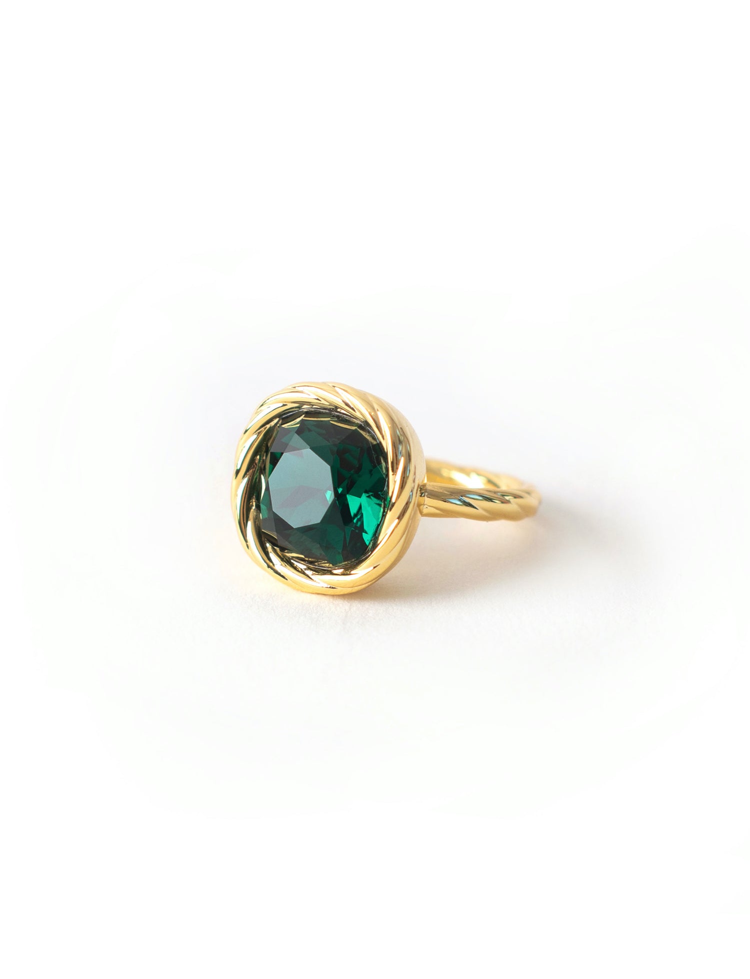 Green Stone Braided Gold Ring