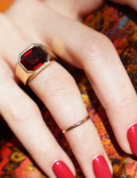 Red Chunky Stone Gold Ring