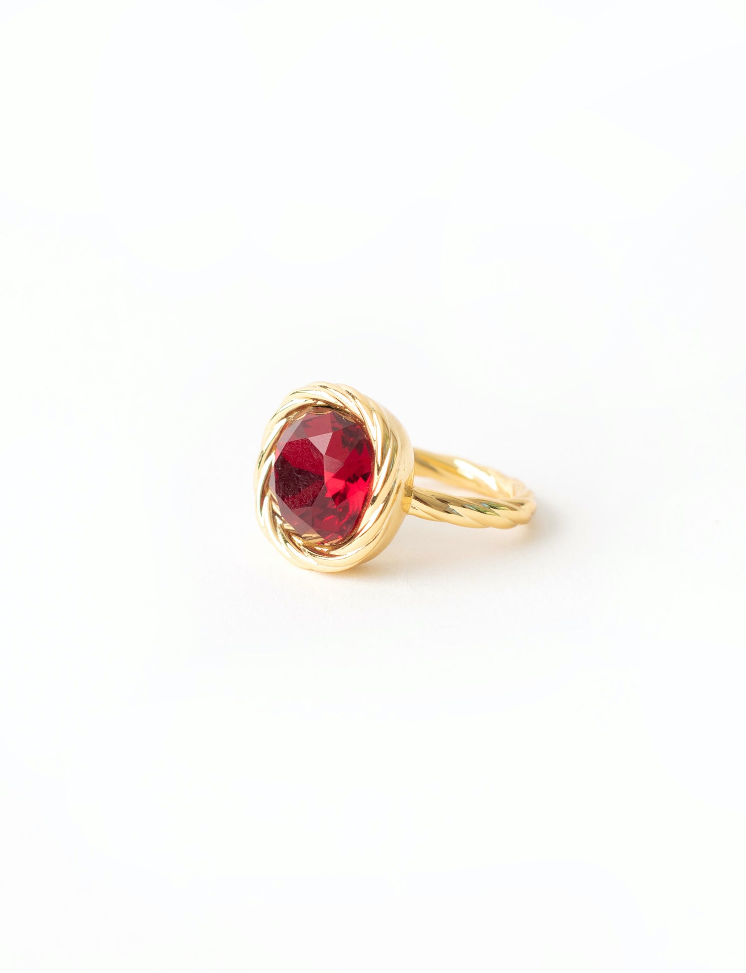 Ruby Red Braided Stone Gold Ring