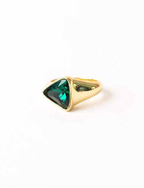 Green Triangle Stone Gold Ring