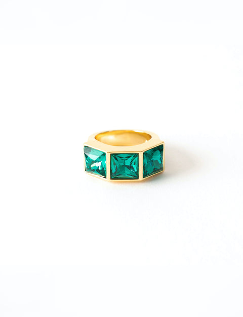 Emerald 3-Stone Chunky Gold Ring