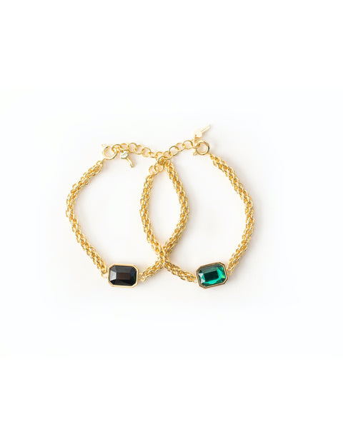 Green/Black Stone Reversible Gold Bracelet
