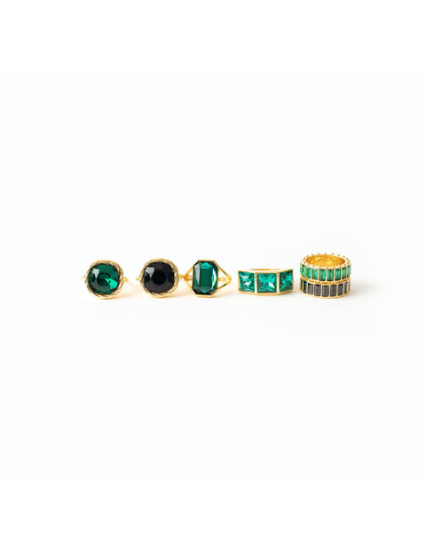 Green Stone Braided Gold Ring